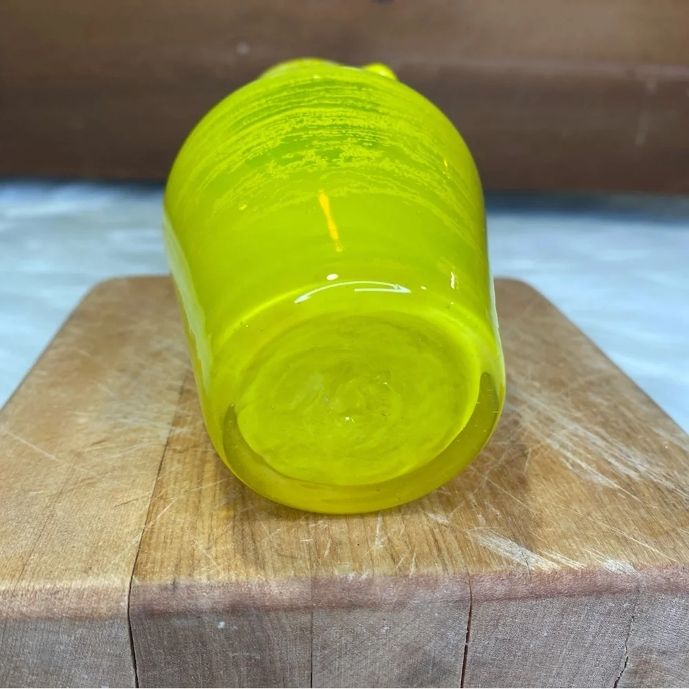 Yellow Blown Glass Small Pitcher with Applied Clear Glass Handle